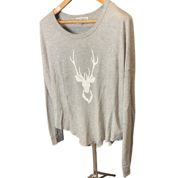 Wildfox Deer Gray Waffle Texture Oversized Slouchy Lightweight Shirt Sz M - Picture 3 of 9